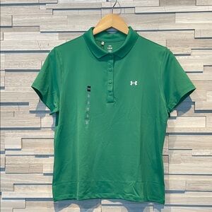 NWT- Under Armour Women's Vibrant Green Golf Polo Shirt Size L